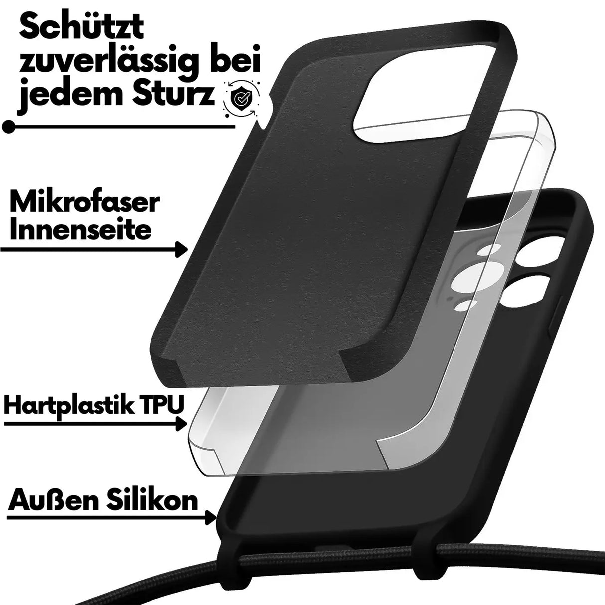 iPhone 11 Pro Max Handyhülle mit Umhängeband und stoßdämpfender Konstruktion