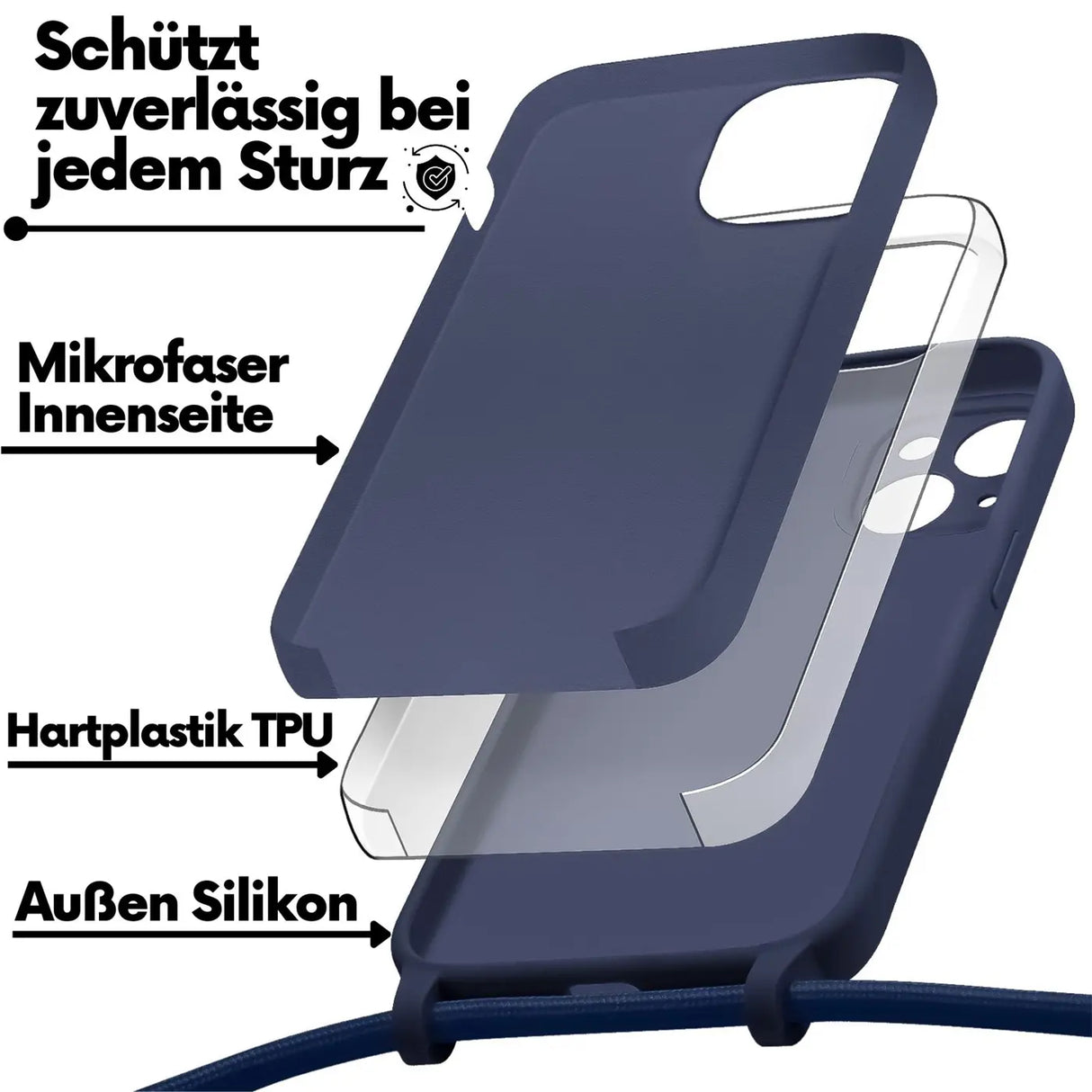 iPhone 12 Handyhülle mit Umhängeband und stoßdämpfender Konstruktion