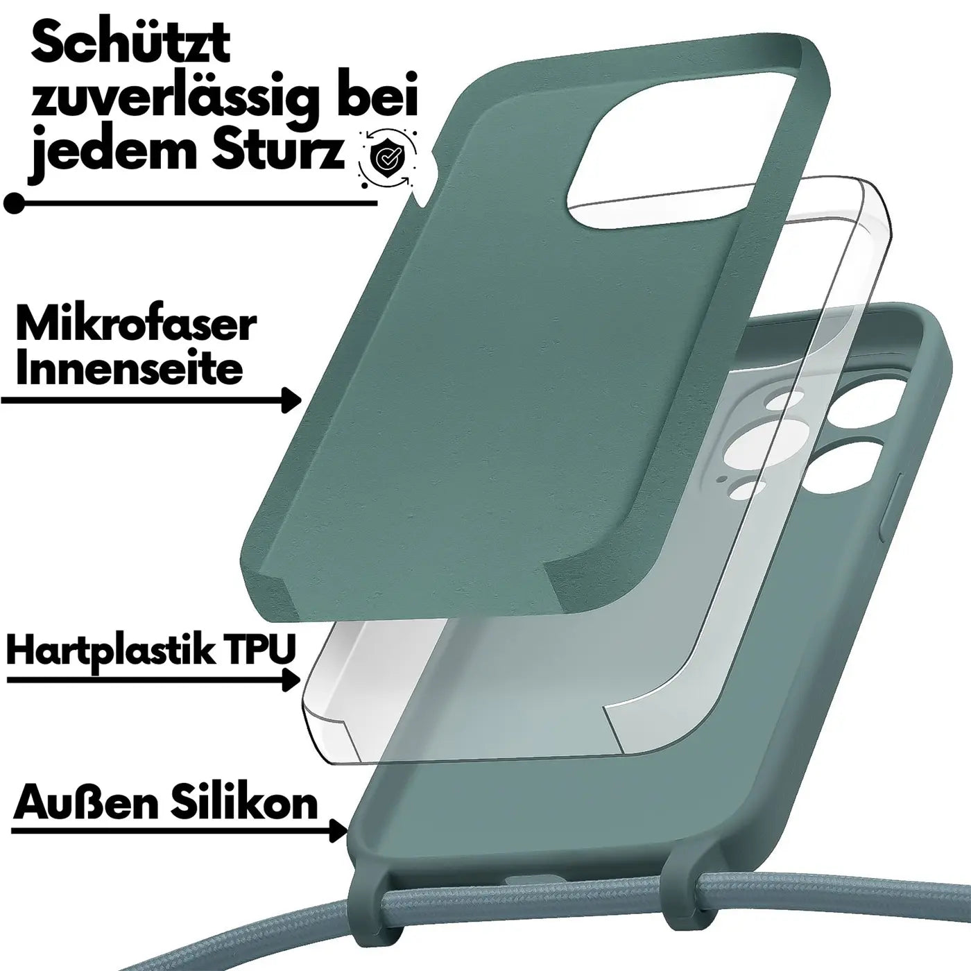 Grüne Handyhülle, Silikon/TPU, von oben, iPhone 13 Pro, Kameraschutz