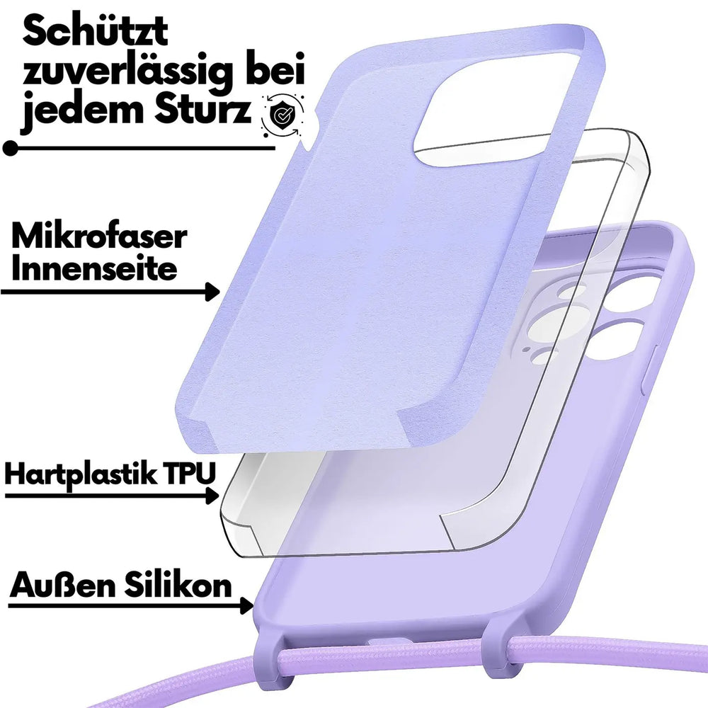 iPhone 13 Pro Handyhülle mit Umhängeband und stoßdämpfender Konstruktion