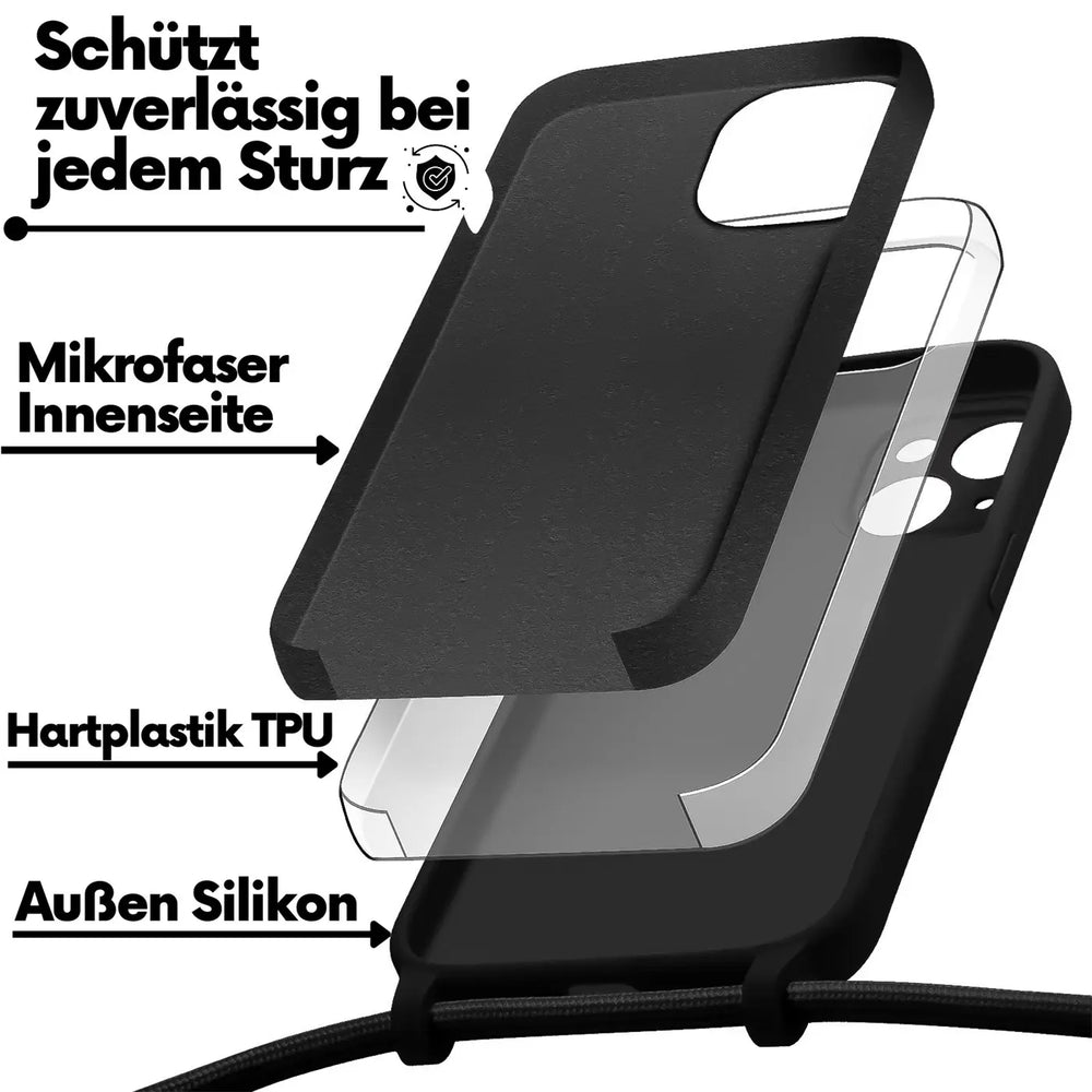 iPhone 13 Handyhülle mit Umhängeband und stoßdämpfender Konstruktion
