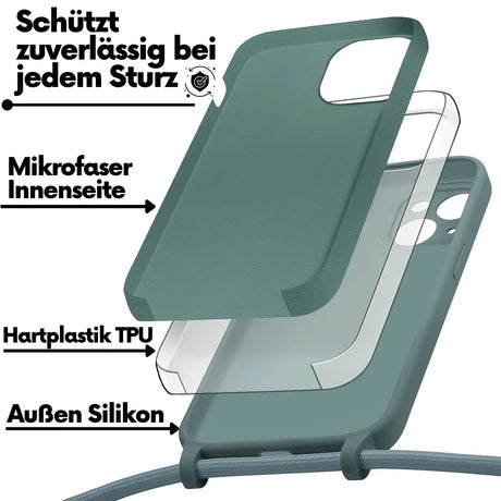 iPhone 15 Handyhülle mit Umhängeband und stoßdämpfender Konstruktion