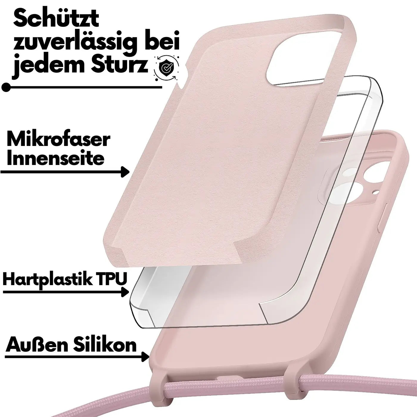 Rosa Handyhülle aus Silikon/TPU mit Mikrofaser-Innenseite, Kameraschutz, für iPhone 15 Plus.