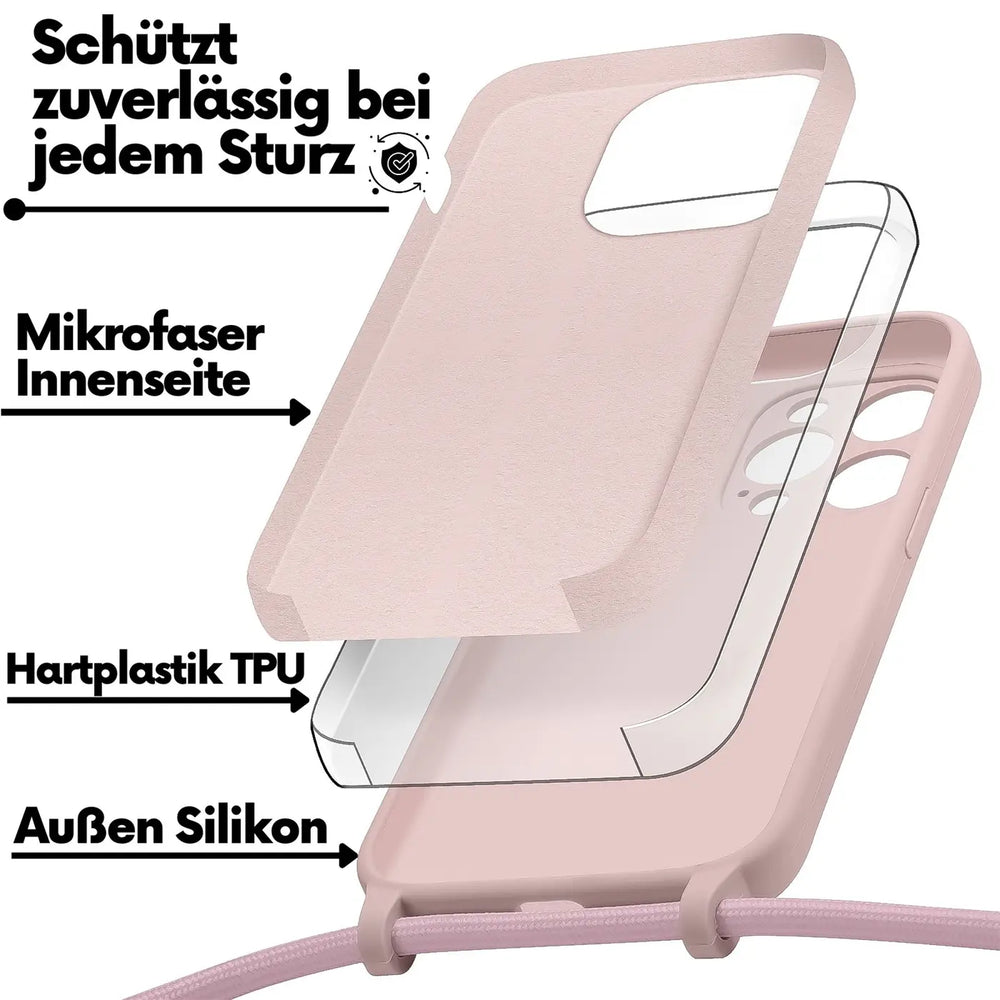 iPhone 15 Pro Max Handyhülle mit Umhängeband und stoßdämpfender Konstruktion