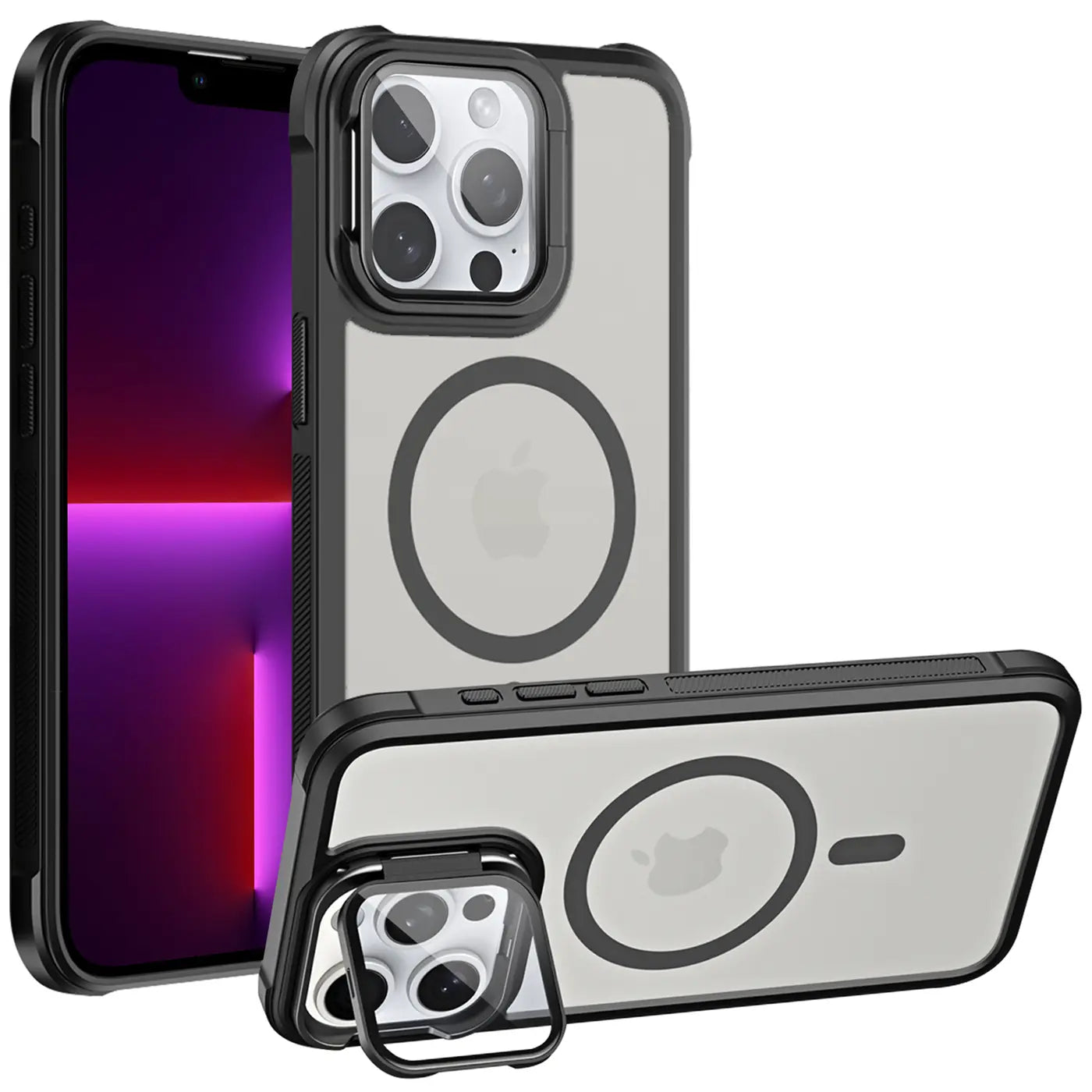 iPhone 13 Pro Max Hülle, transparent/schwarz, MagSafe, Ständer, aus Kunststoff