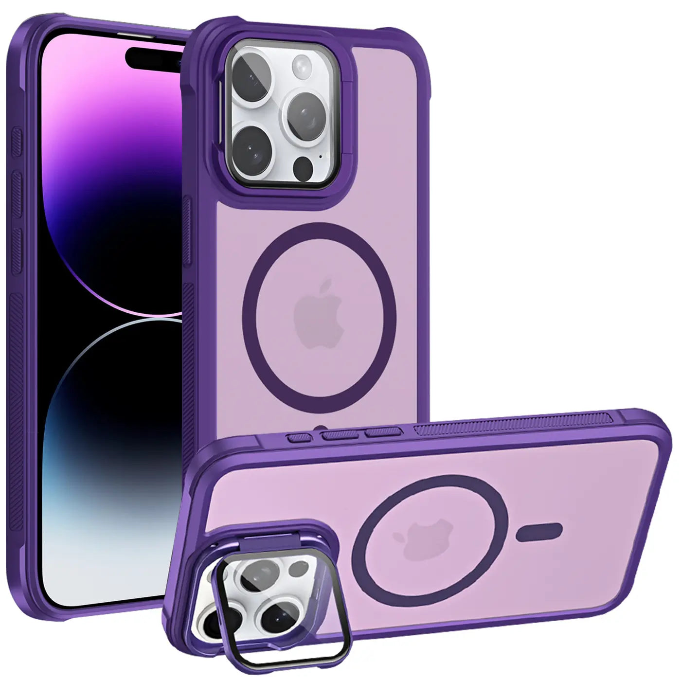 Lila MagSafe Hülle für iPhone 14 Pro Max, transparent, mit Ständer, aus Kunststoff