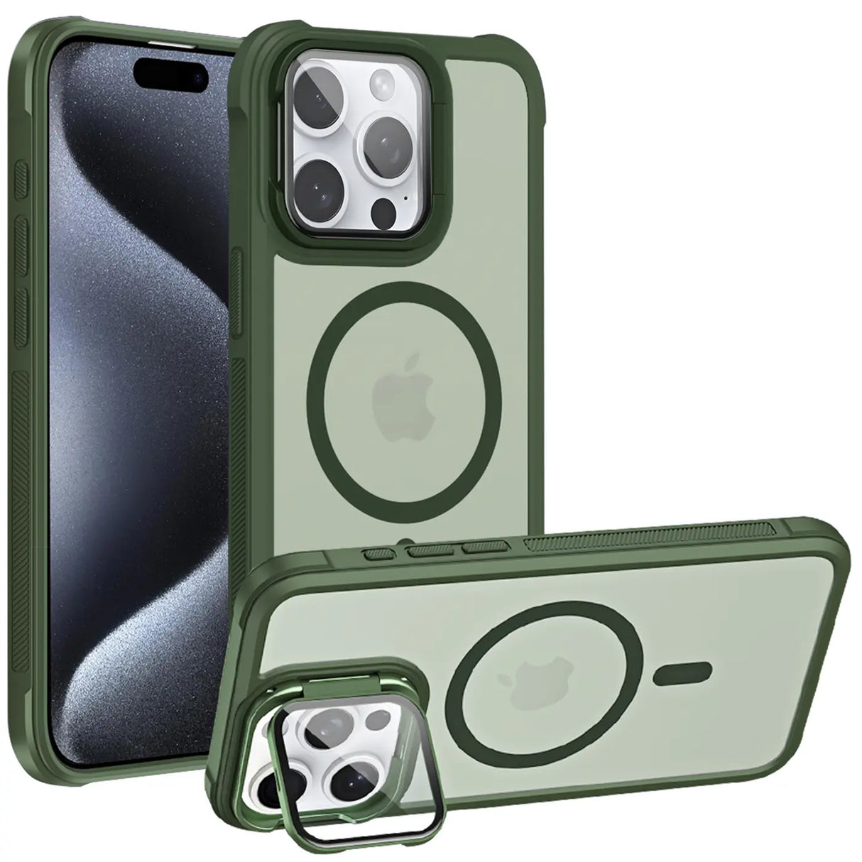MagSafe Hülle mit multifunktionalem Schutzglas für iPhone 15 Pro – Schützt und dient als Stand