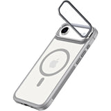 Transparente Hülle mit silbernem Rahmen, MagSafe, Ständer, iPhone, von oben rechts
