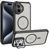 iPhone 17 Hülle, transparent, schwarz, MagSafe, Ständer, Kamera-Glas, 3 Ansichten