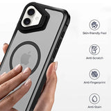 Transparente Hülle mit schwarzem Rahmen, MagSafe-Ring, Kamera-Glas, iPhone 14 Pro Max, von vorne links