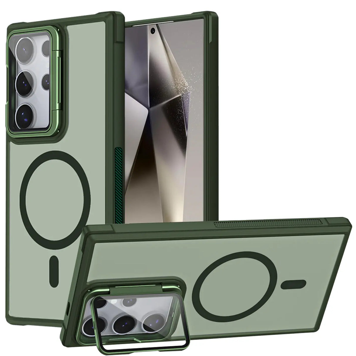 MagSafe Hülle mit multifunktionalem Schutzglas für Samsung Galaxy S24 Ultra – Schützt und dient als Stand