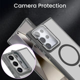 Graue MagSafe-Hülle mit Kamera-Glas und Ständer für Samsung Galaxy S25 FE, Nahaufnahme