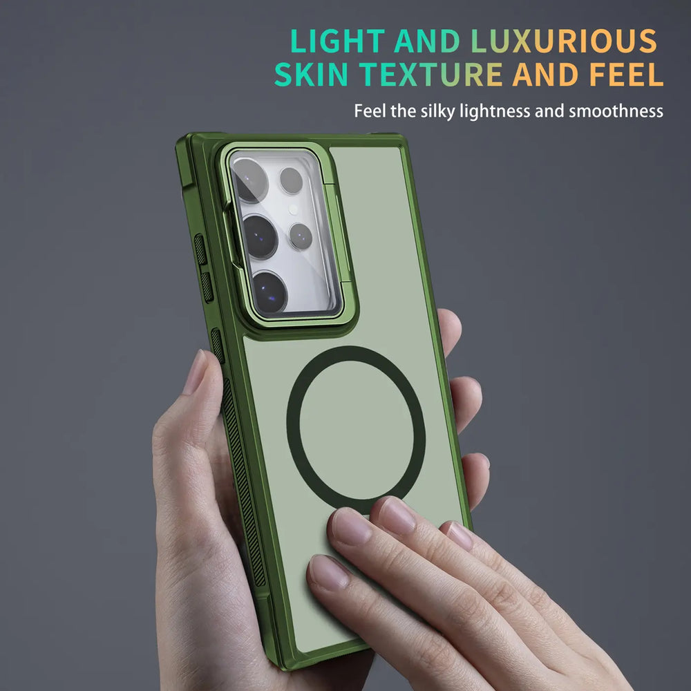 MagSafe Hülle mit multifunktionalem Schutzglas für Samsung Galaxy S25 Ultra – Schützt und dient als Stand