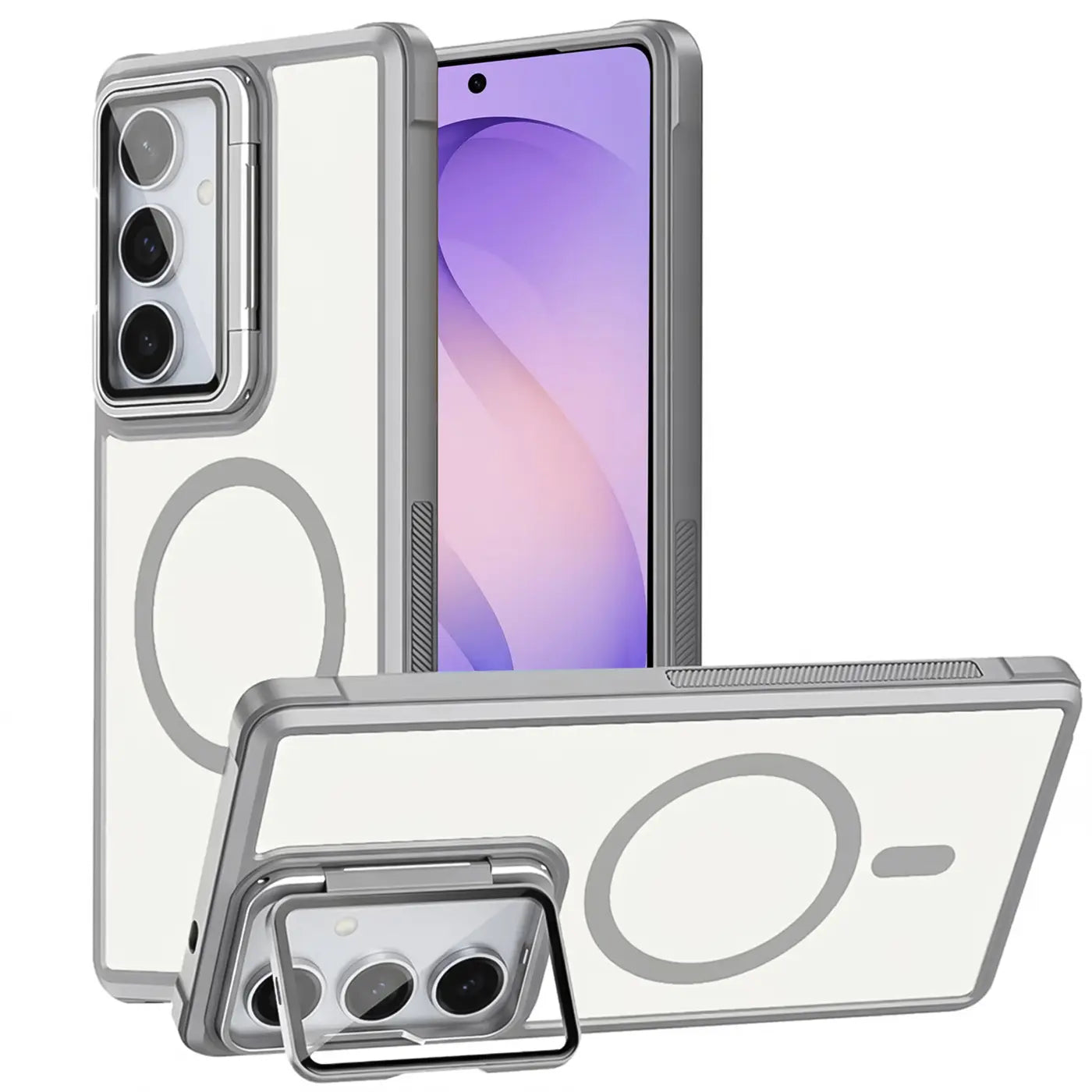 Samsung Galaxy S26 Hülle, transparent/grau, MagSafe, Ständer, Kamera-Glas