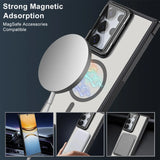 Samsung S26 Hülle, transparent/schwarz, MagSafe, Ständer, Kamera-Glas, Nahaufnahme