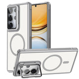 Transparente Hülle mit silbernem Rahmen für Samsung S26 Ultra, MagSafe, Ständer