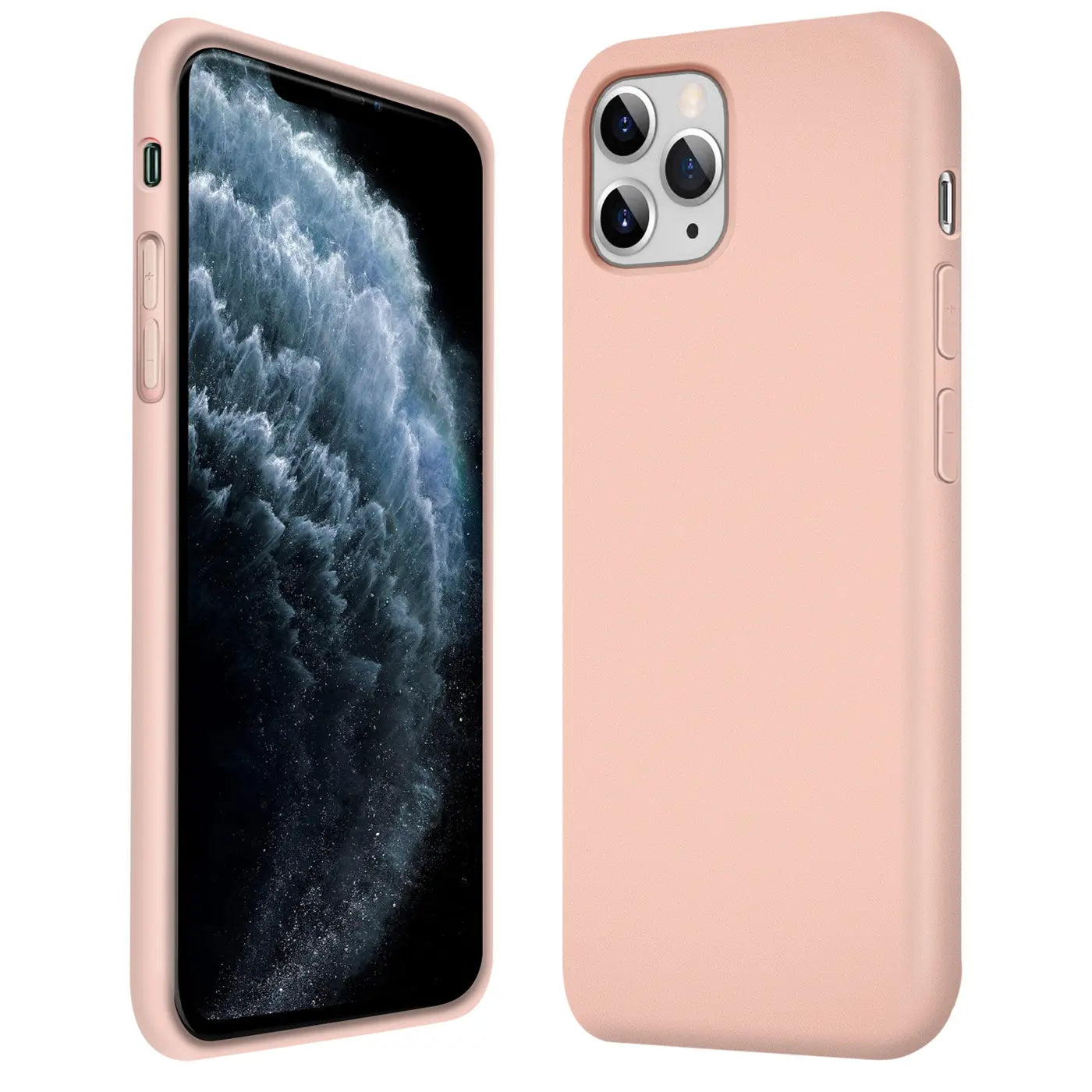 Rosa Silikonhülle für iPhone 11 Pro Max, Seitenansicht und Rückansicht