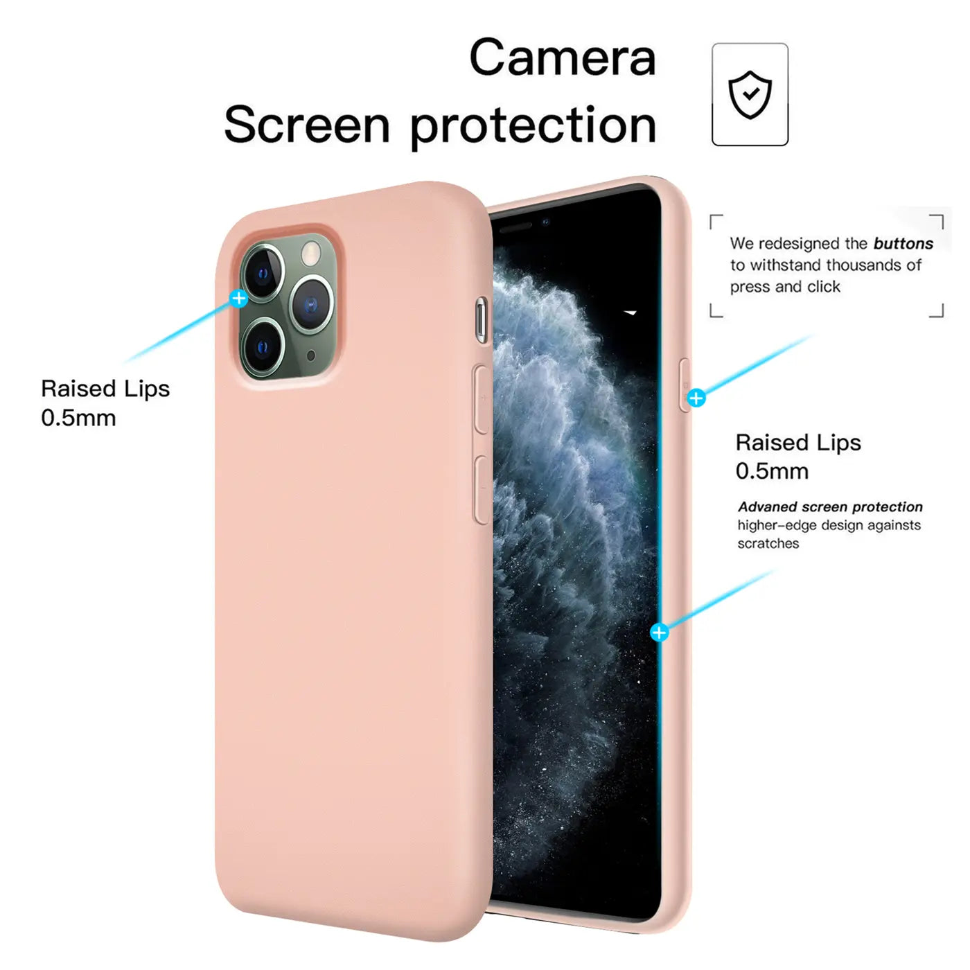 Rosa Silikonhülle für iPhone 11 Pro Max, Rückansicht, Nahaufnahme.