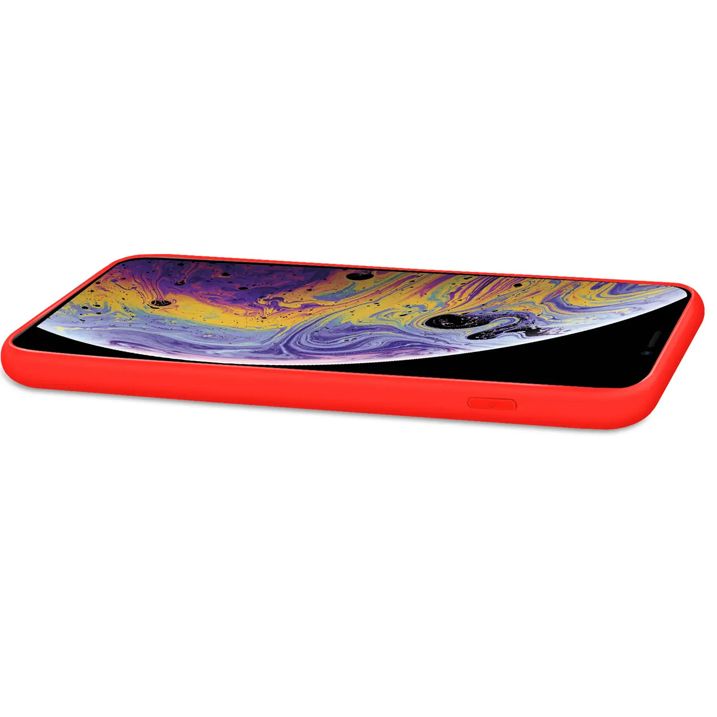 Rote Silikonhülle mit Mikrofaser-Innenfutter für iPhone 11 Pro Max, Seitenansicht.