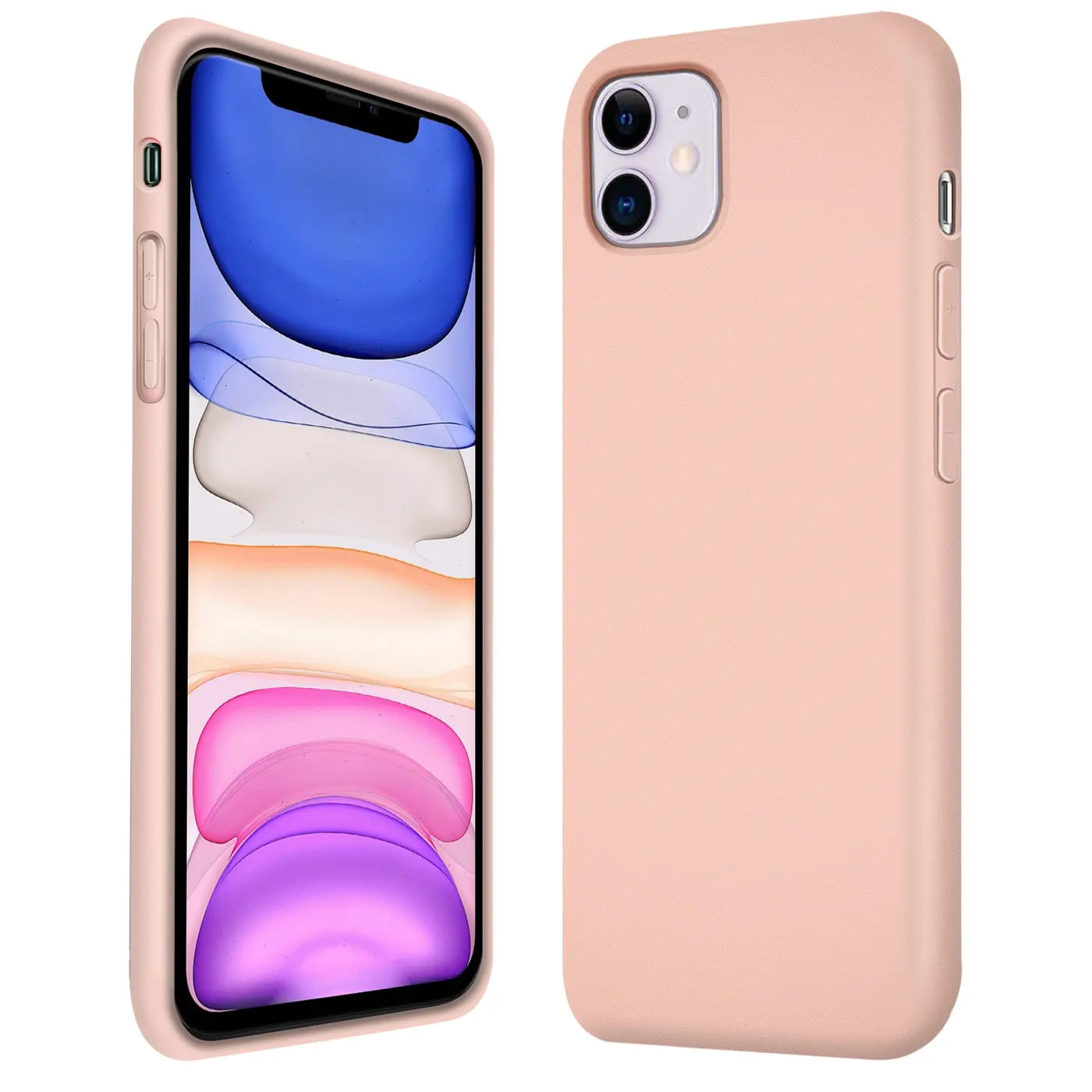 Rosa Silikonhülle für iPhone 11, Vorder- und Rückansicht, von schräg oben
