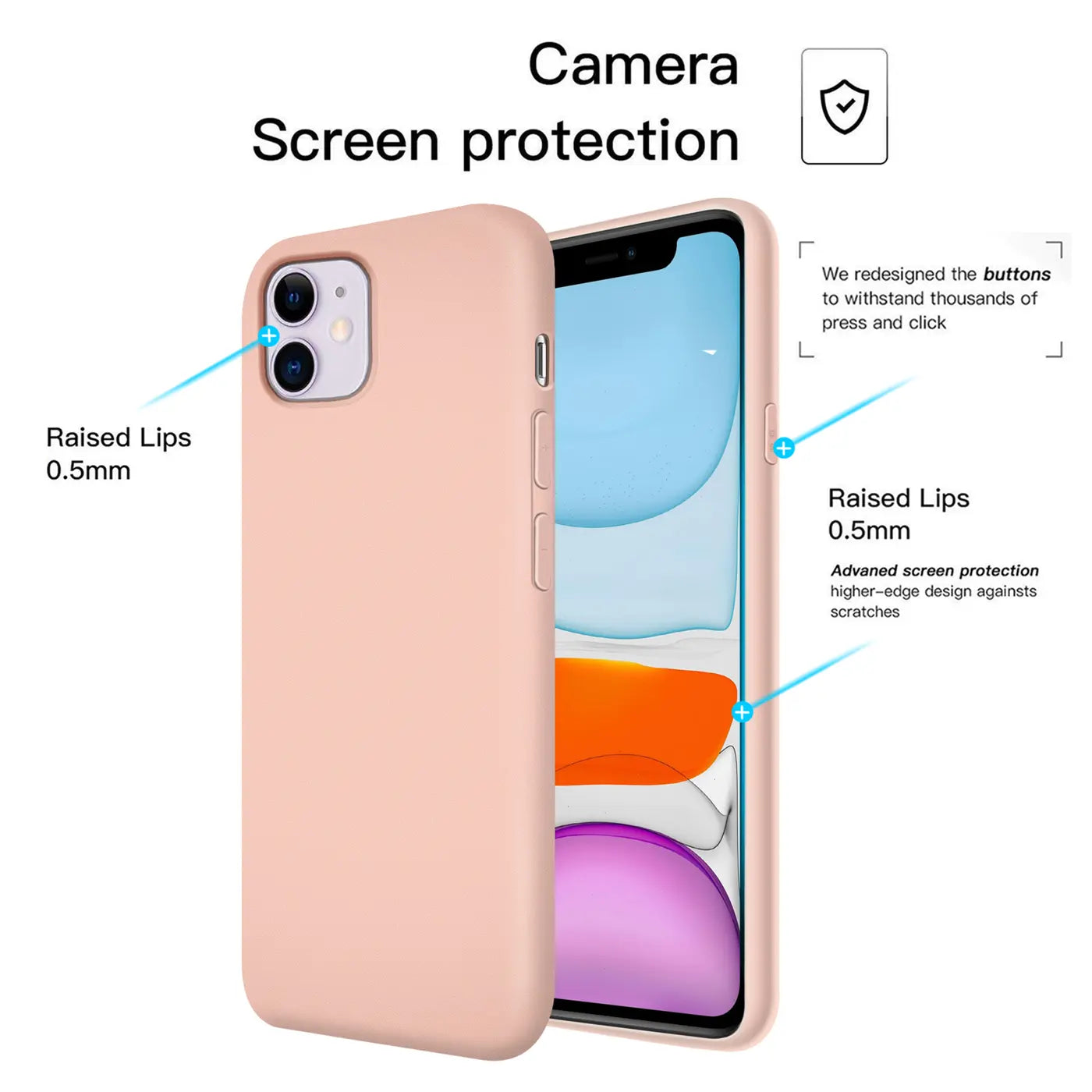 Rosa Silikonhülle für iPhone 11, von vorne/seitlich, mit Mikrofaser-Innenfutter.