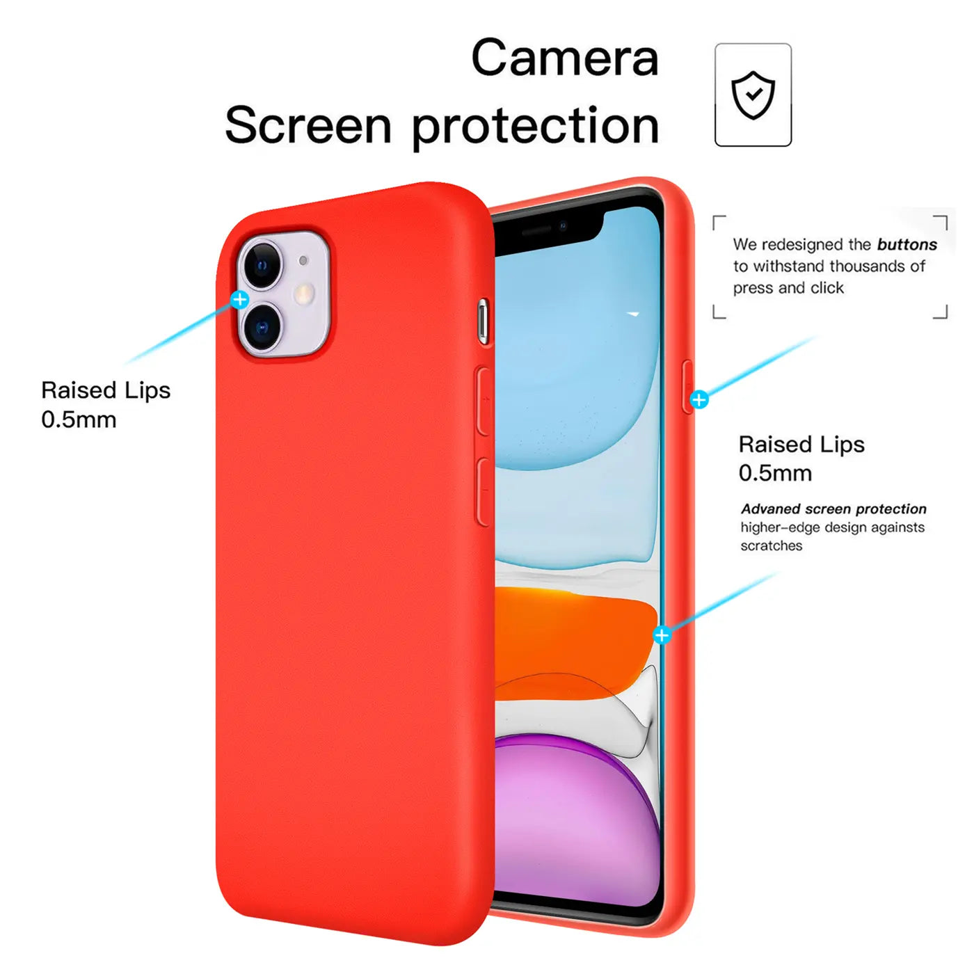 Rote Silikonhülle für iPhone 11, von vorne links, mit Blick auf das Gerät.