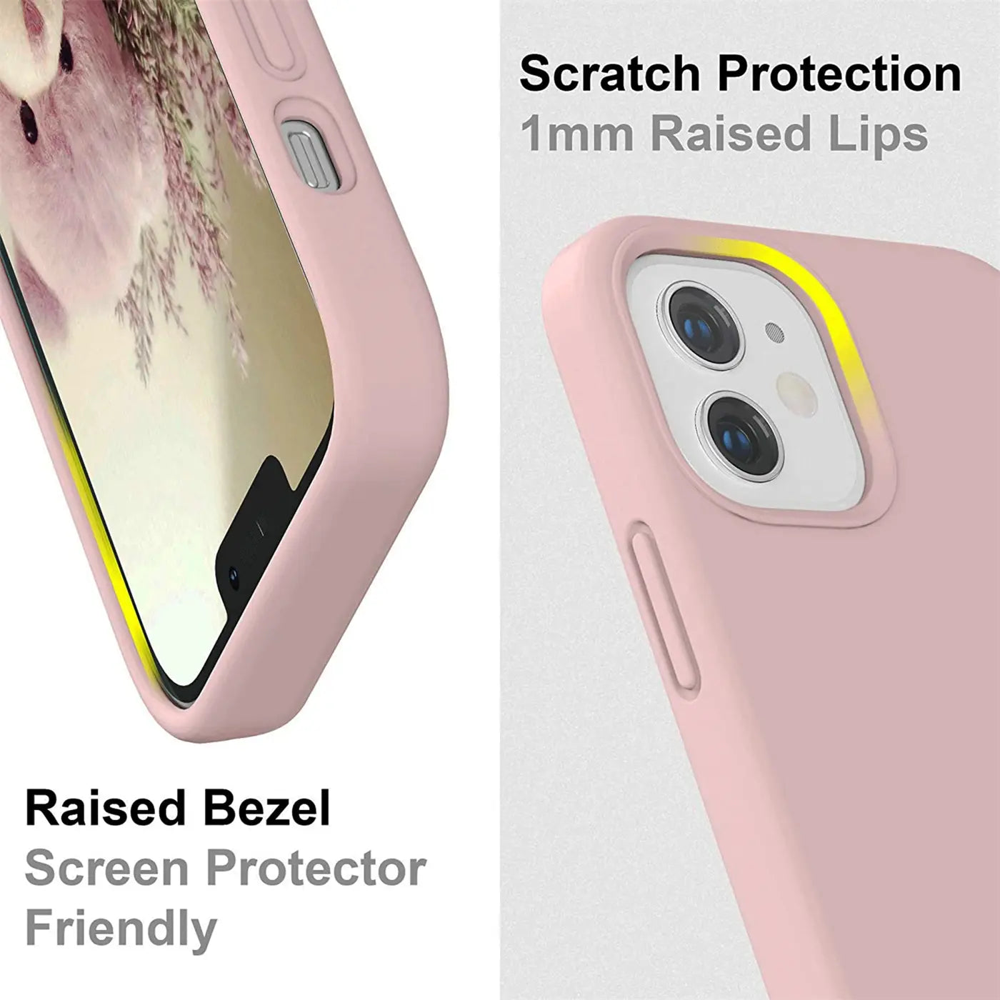 Rosa Silikonhülle für iPhone 12 Mini, Nahaufnahme, Seitenansicht.