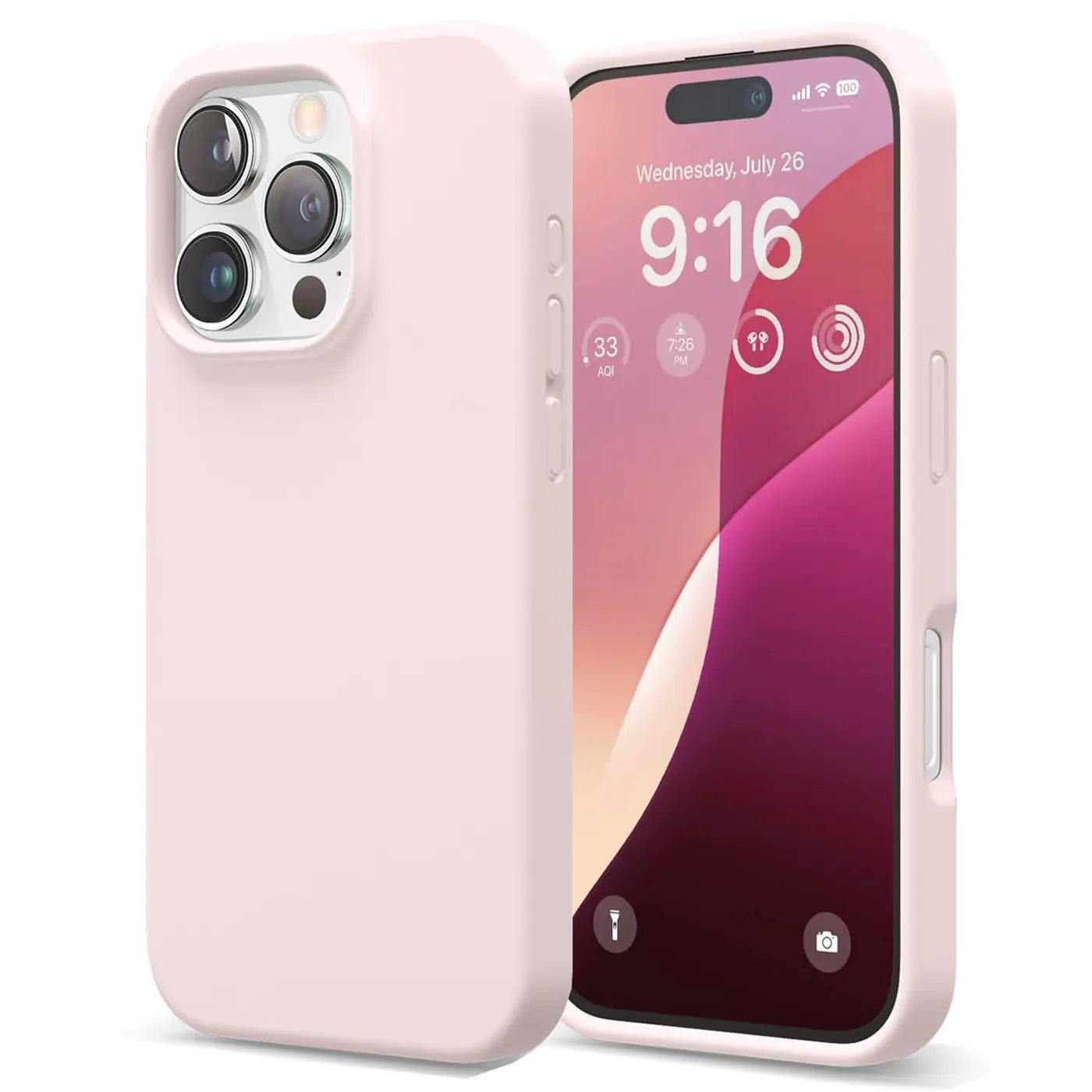 Rosa Silikonhülle, Mikrofaser innen, iPhone 16 Pro Max, Seitenansicht
