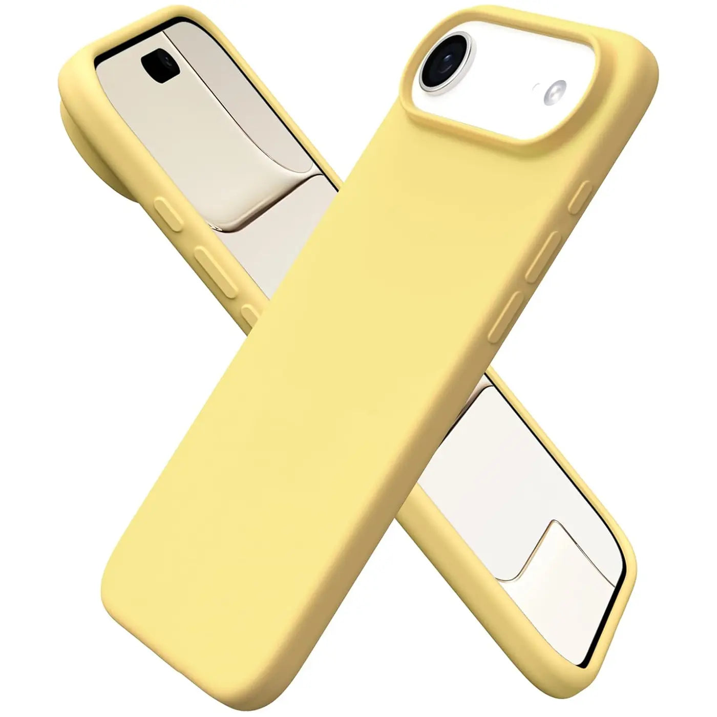 Gelbe Silikonhülle für iPhone, von vorne schräg, mit Mikrofaser-Innenfutter.