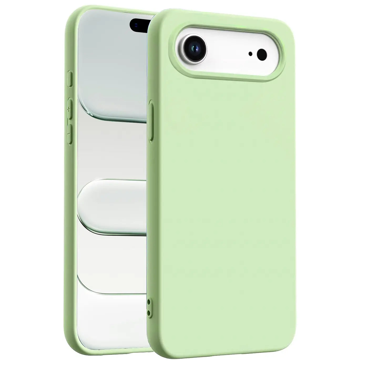 Helle grüne Silikonhülle für iPhone 17 Air, von vorne, mit Mikrofaser-Innenfutter.