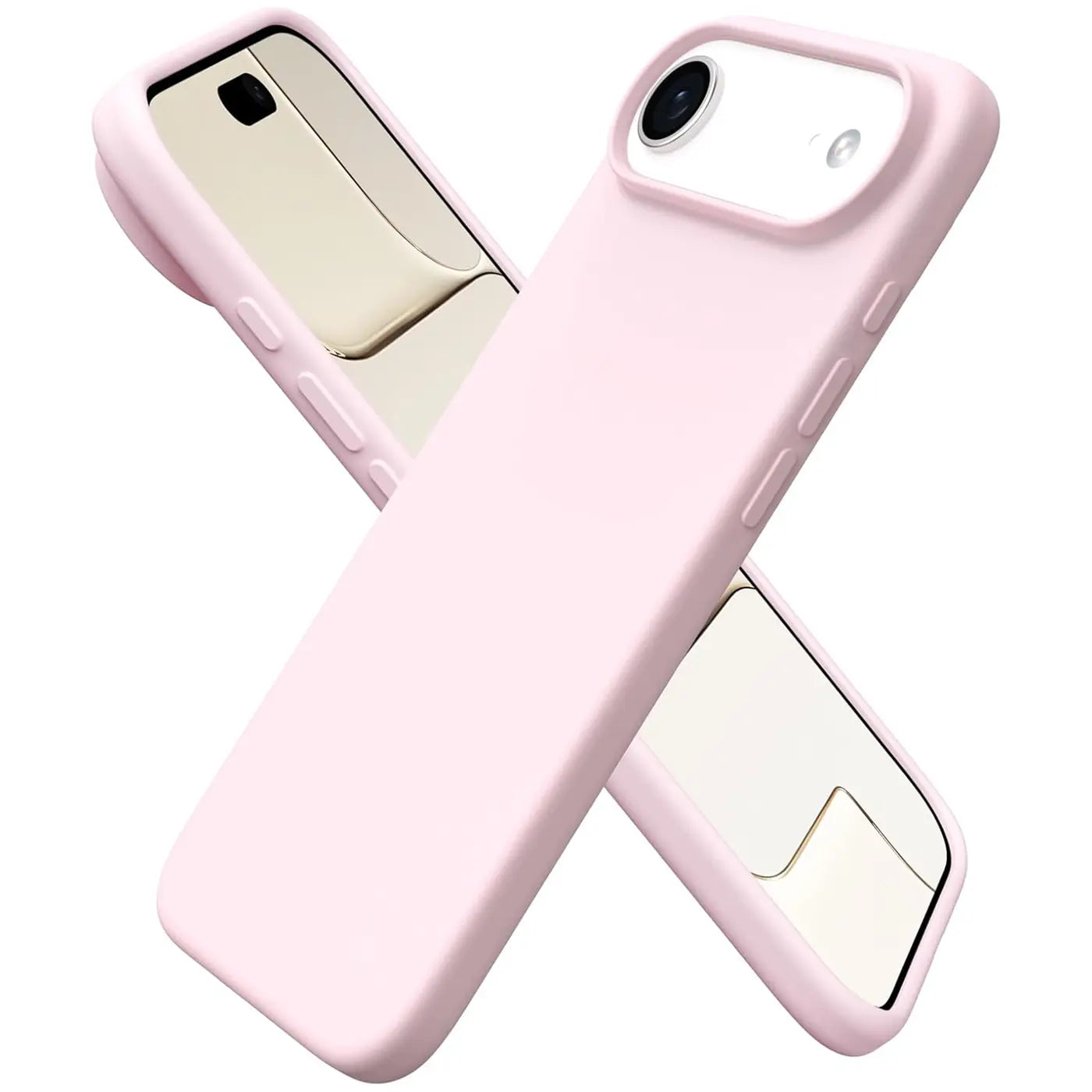 Zwei rosafarbene Silikonhüllen für ein iPhone, von schräg oben fotografiert.