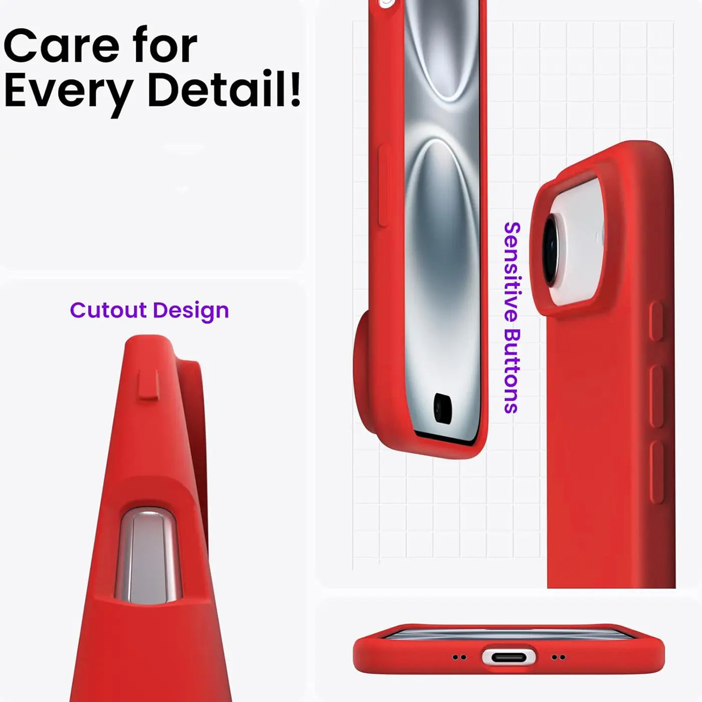 Rote Silikonhülle für iPhone 17 Air, Seitenansicht und Draufsicht.