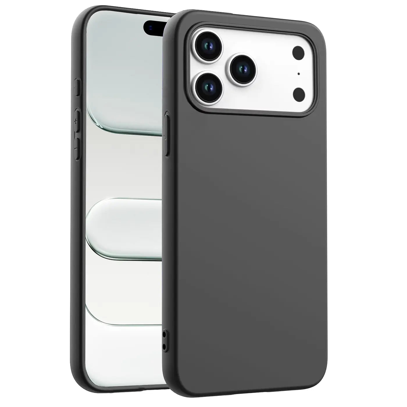 Dunkelgraue Silikonhülle für iPhone 17 Pro Max, von vorne, Mikrofaser-Innenfutter.