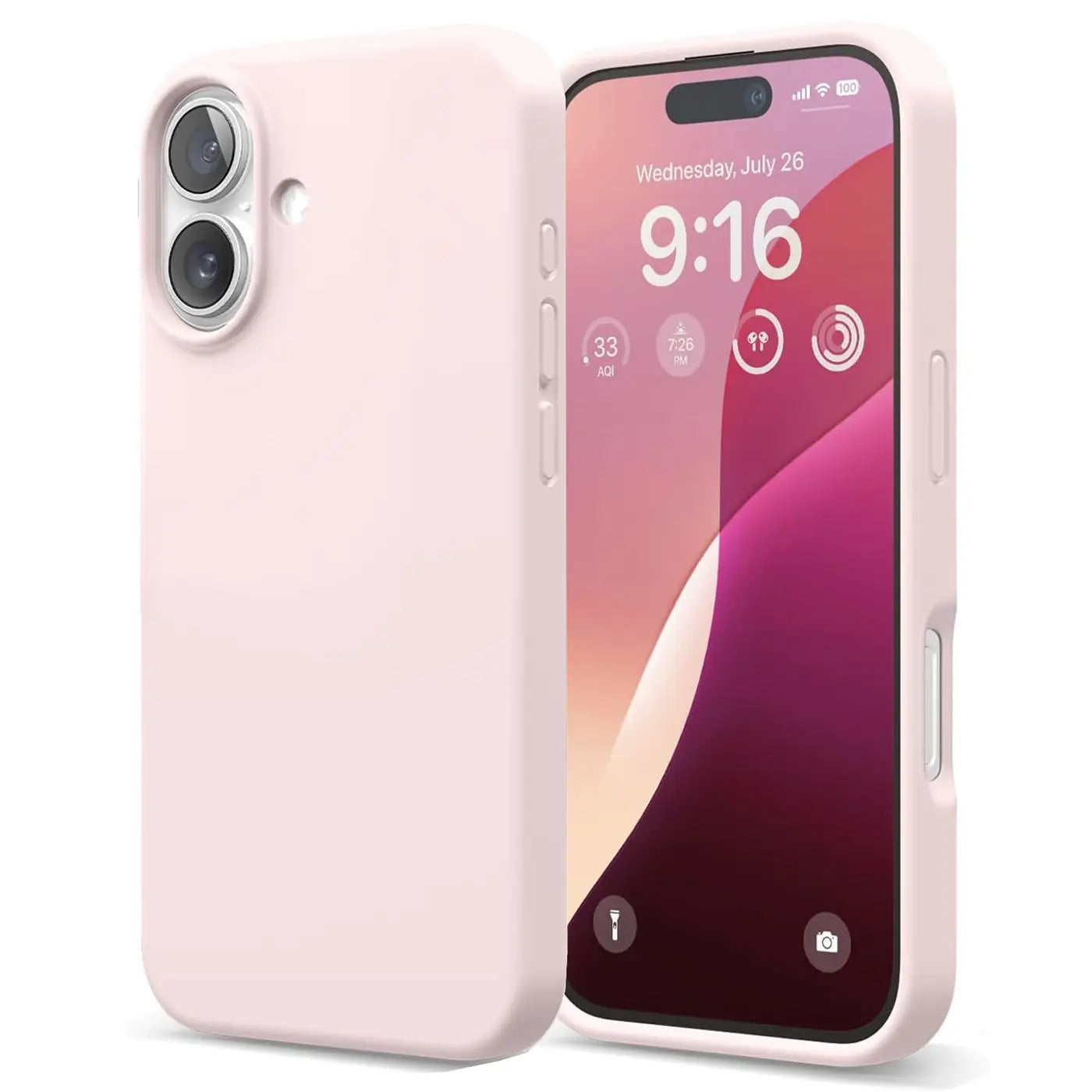 Helles Rosa Silikon Hülle, Mikrofaser innen, von vorne/seitlich, iPhone 17.