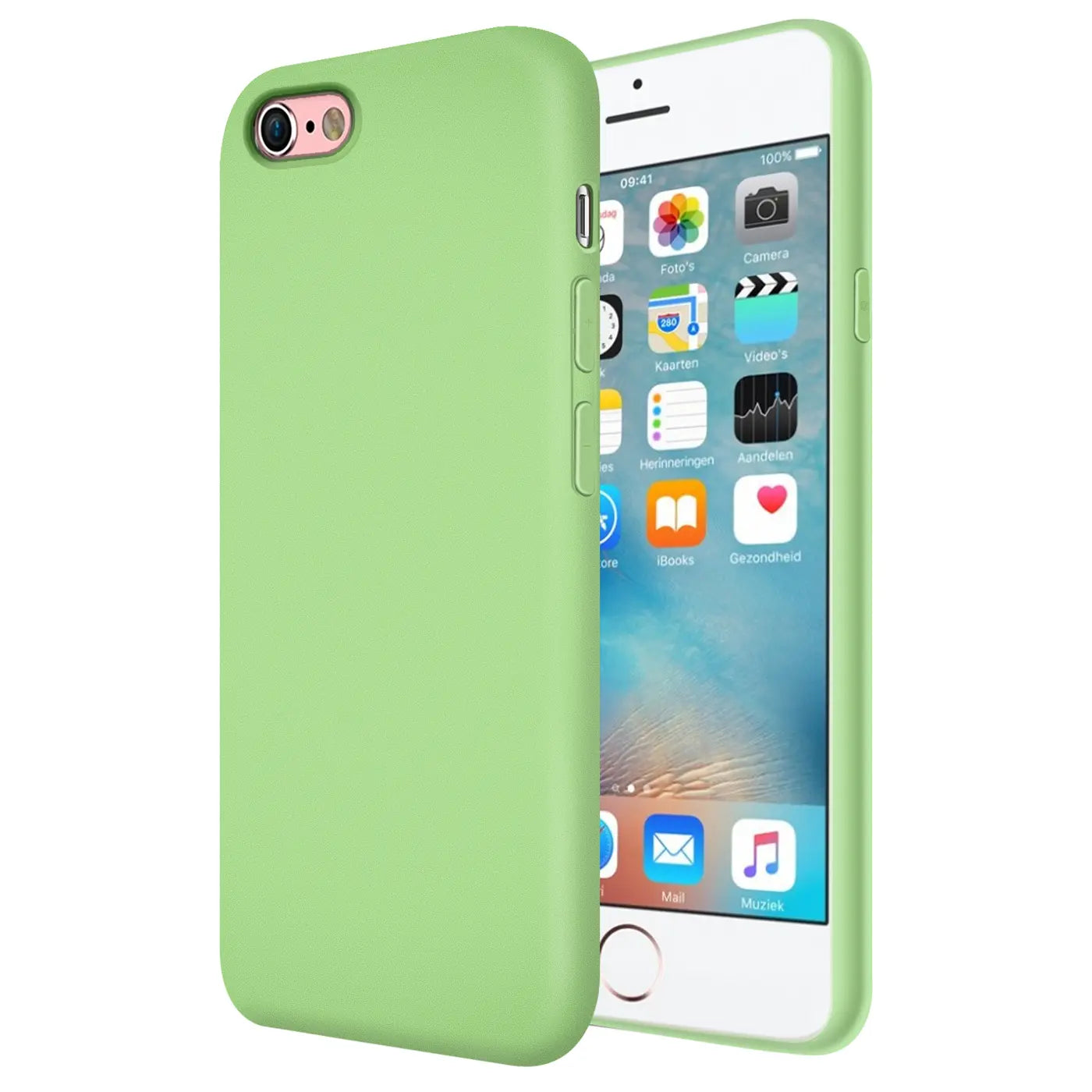 Grüne Silikonhülle für iPhone 6s Plus/6 Plus, von vorne links, mit Mikrofaser-Innenfutter.