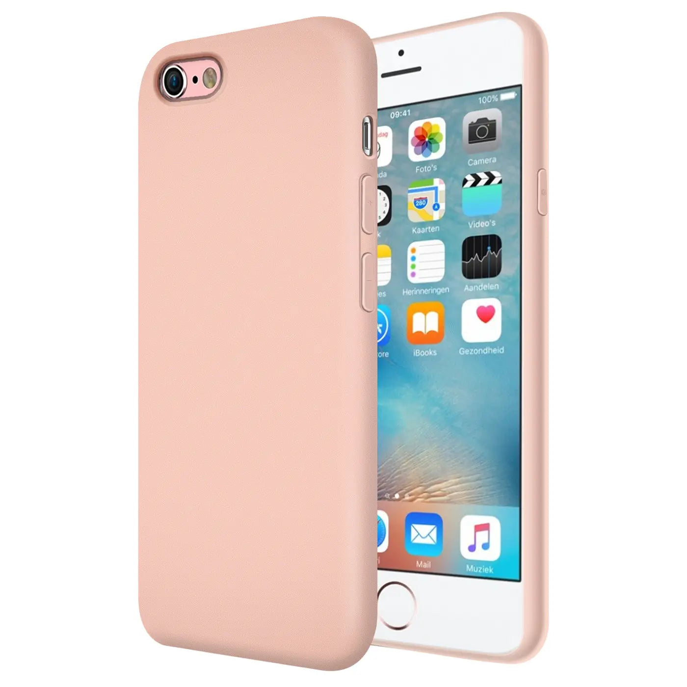Rosa Silikonhülle für iPhone 6s Plus/6 Plus, von vorne links, mit Mikrofaser-Innenfutter.
