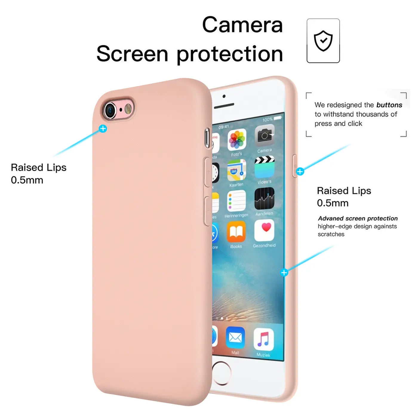 Rosa Silikonhülle mit Mikrofaserfutter für iPhone 6s Plus/6 Plus, Seitenansicht
