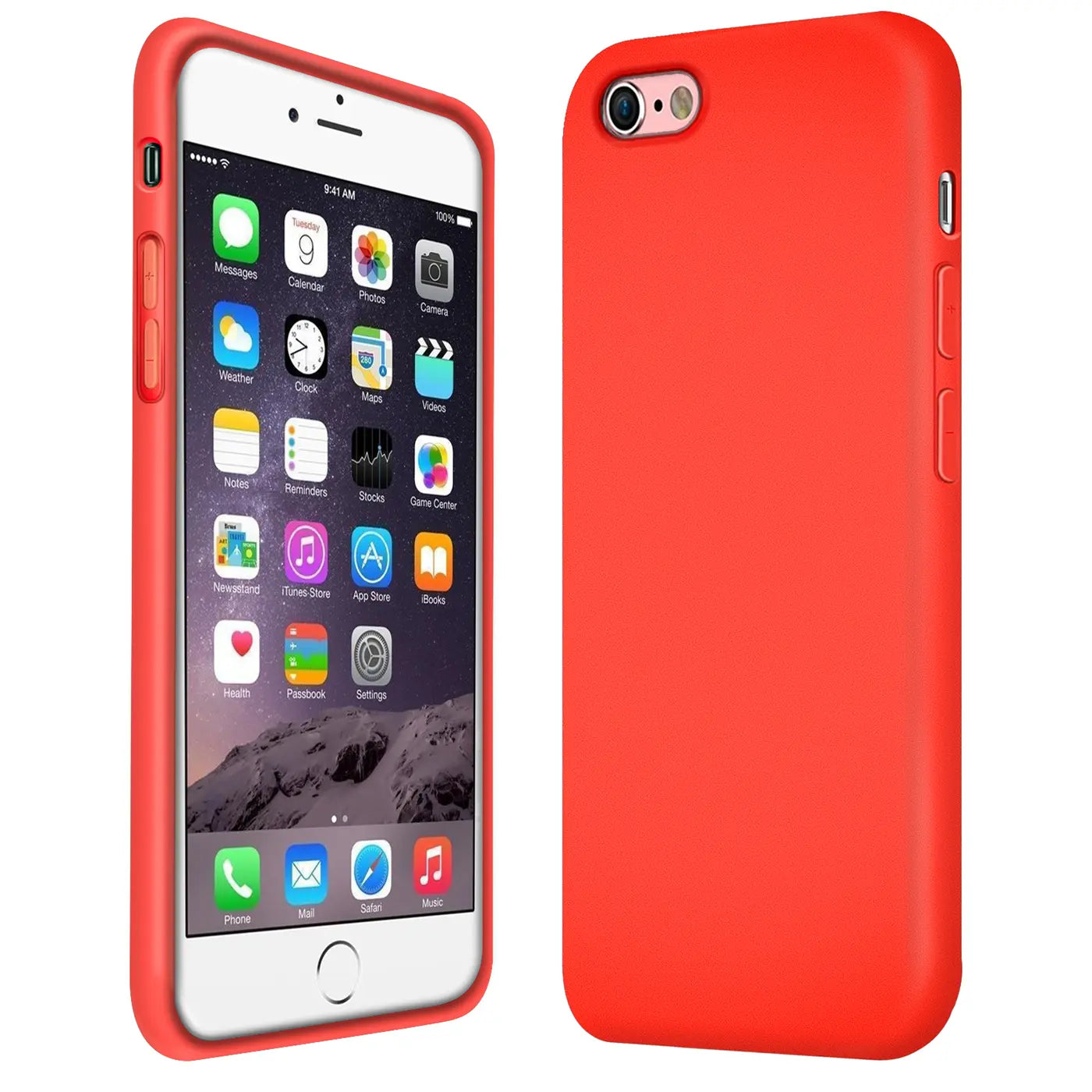 Rote Silikonhülle für iPhone 6s Plus / 6 Plus, Vorder- und Rückansicht