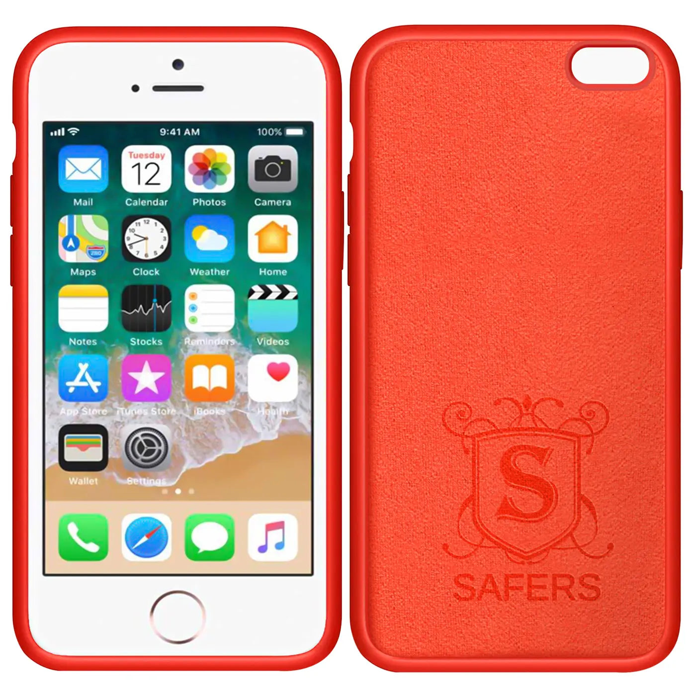 Rote Silikonhülle für iPhone 6s Plus/6 Plus, Vorder- und Rückansicht, Mikrofaser-Innenfutter