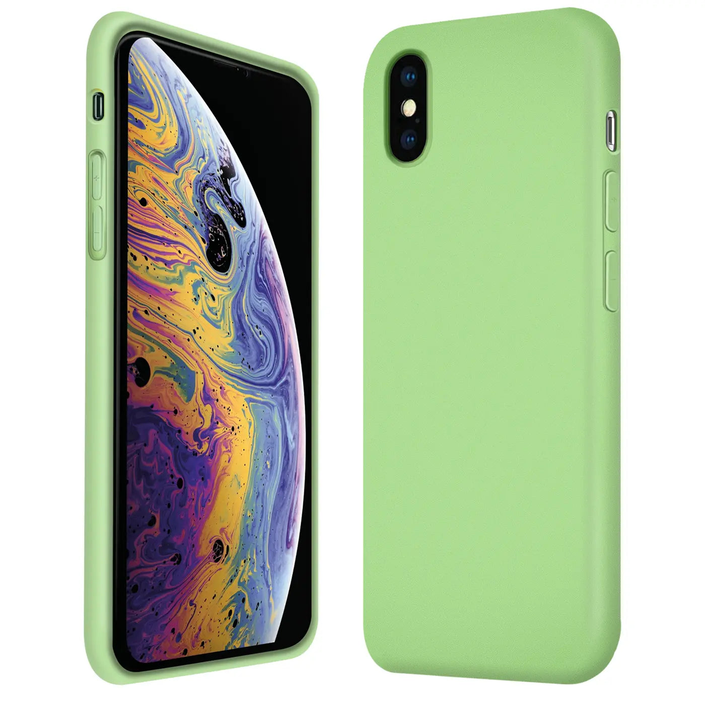 Grüne Silikonhülle für iPhone X/XS, Vorder- und Rückansicht