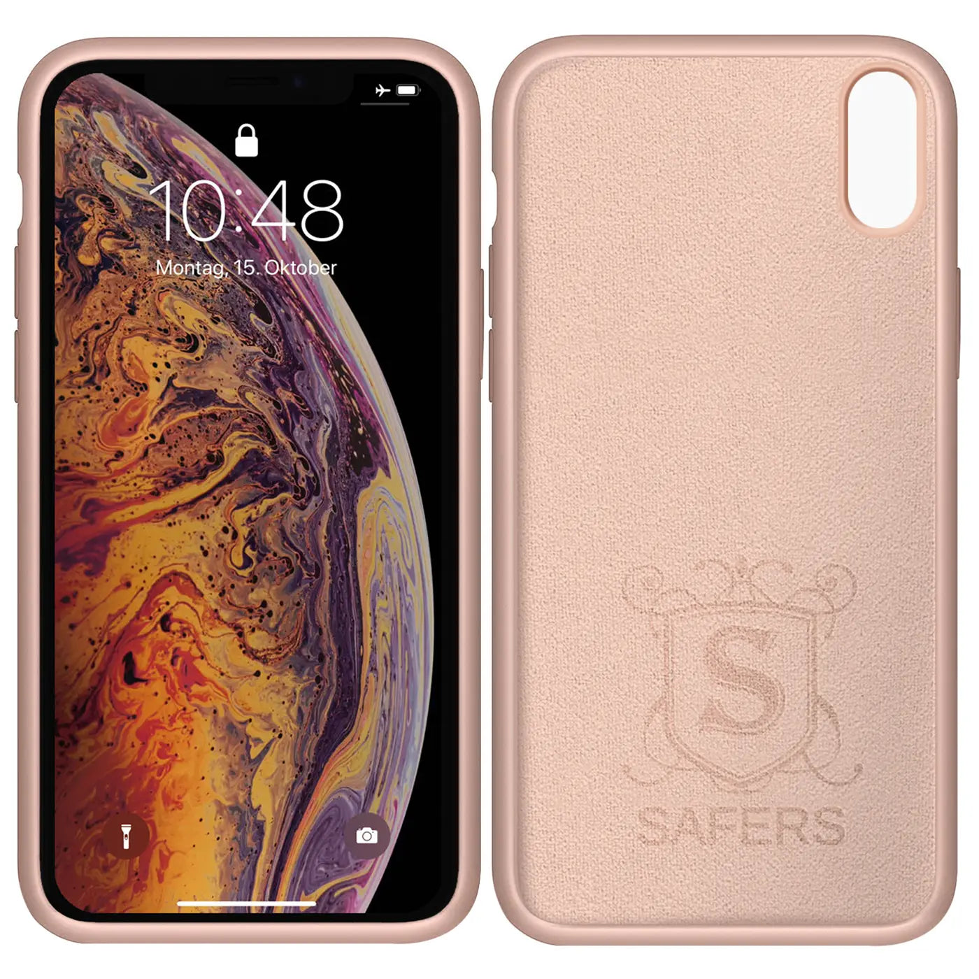 Rosa Silikonhülle für iPhone X/XS, Vorder- und Rückseite, Mikrofaser-Innenfutter