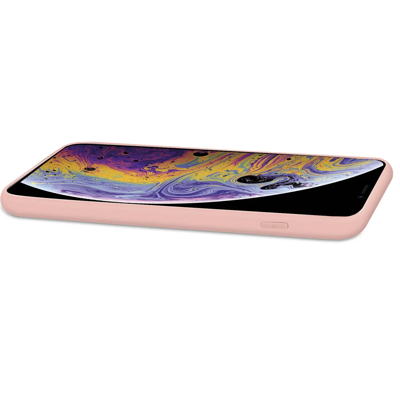 Rosa Silikonhülle mit Mikrofaser-Innenfutter für iPhone XR, Seitenansicht.