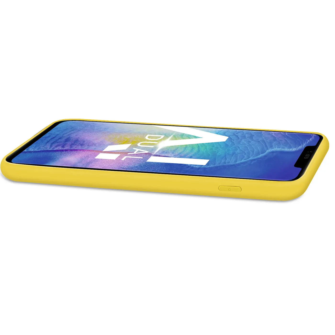 Gelbe Silikonhülle mit Mikrofaser-Innenfutter für Huawei Mate 20 Lite, Seitenansicht.