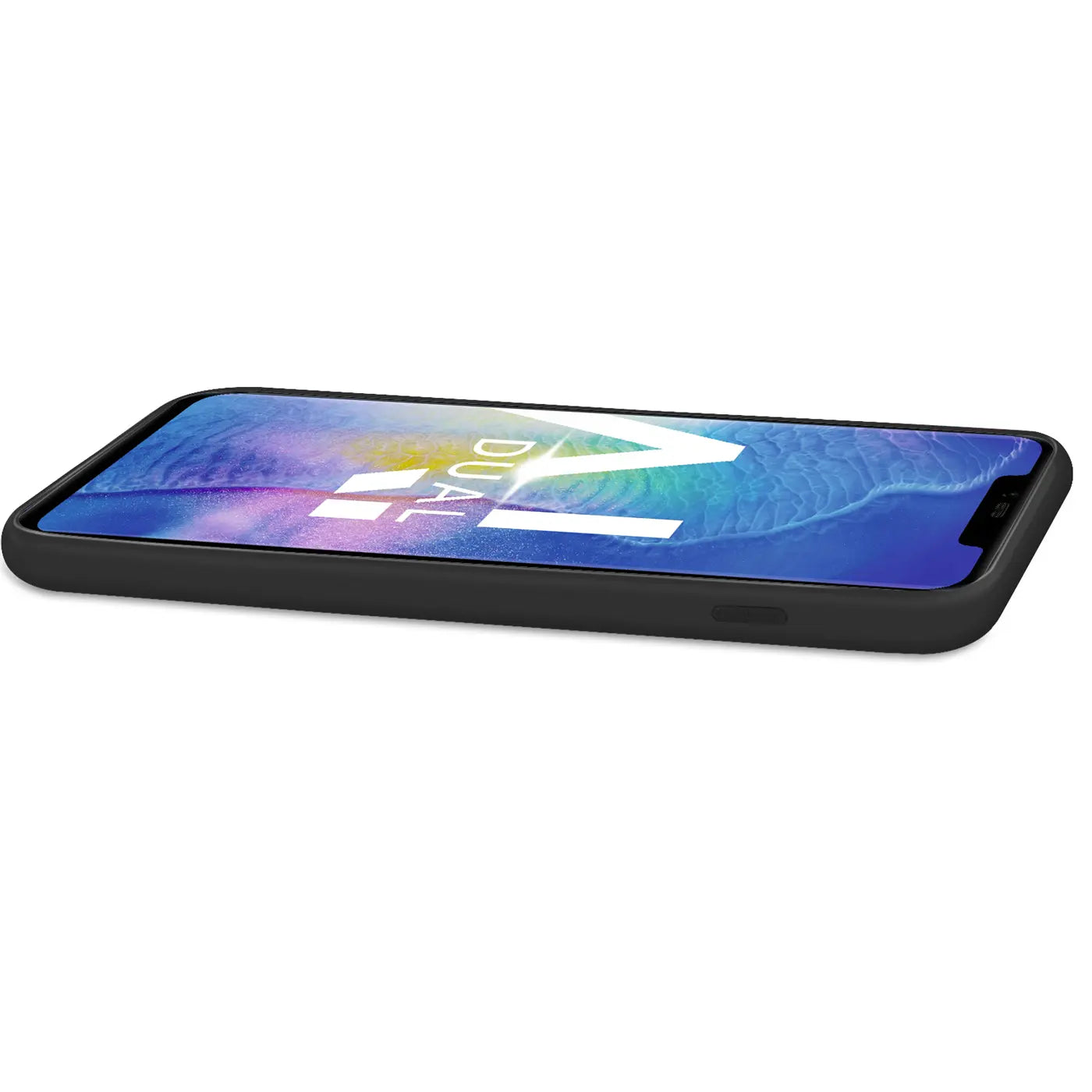 Schwarze Silikonhülle mit Mikrofaser-Innenfutter für Huawei Mate 20 Lite, Seitenansicht.