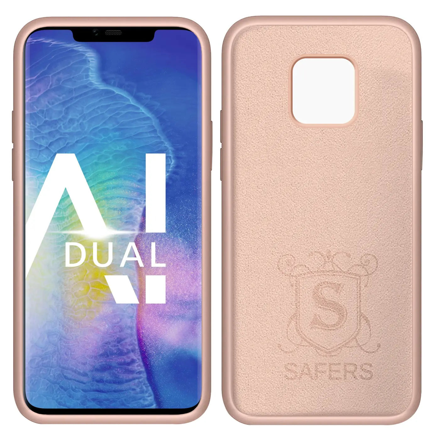 Rosafarbene Silikonhülle für Huawei Mate 20 Pro, Vorder- und Rückansicht.