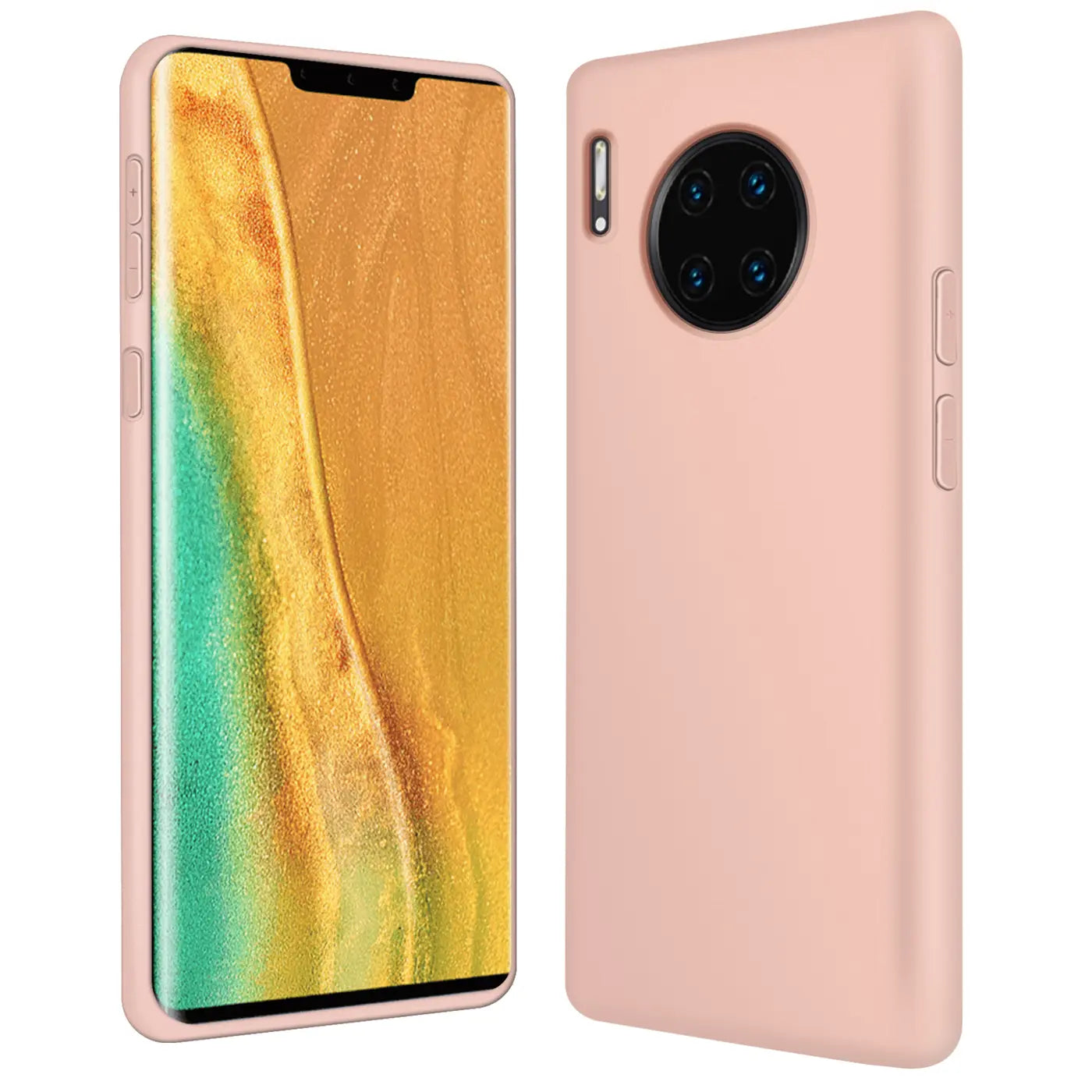 Rosa Silikonhülle für Huawei Mate 30 Pro, Rückansicht und Seitenansicht