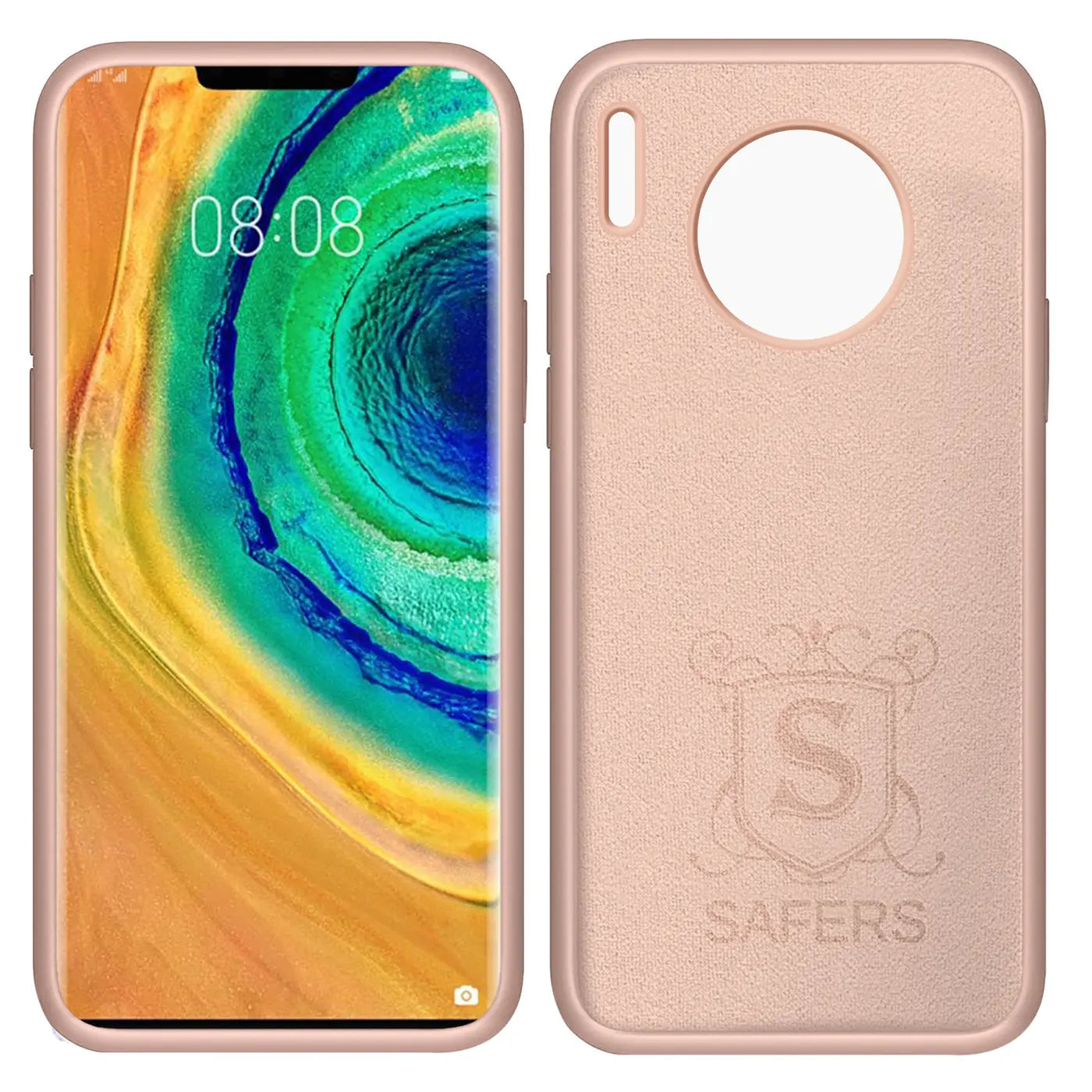 Rosa Silikonhülle für Huawei Mate 30 Pro, Vorder- und Rückansicht
