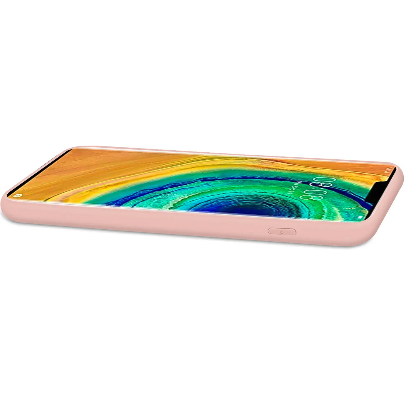 Rosa Silikonhülle für Huawei Mate 30 Pro, Seitenansicht, Mikrofaser-Innenfutter.