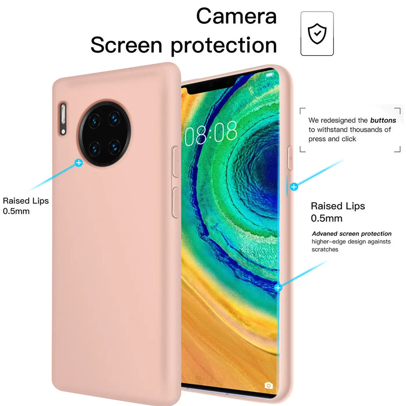 Rosa Silikonhülle für Huawei Mate 30 Pro, von vorne/leicht schräg.