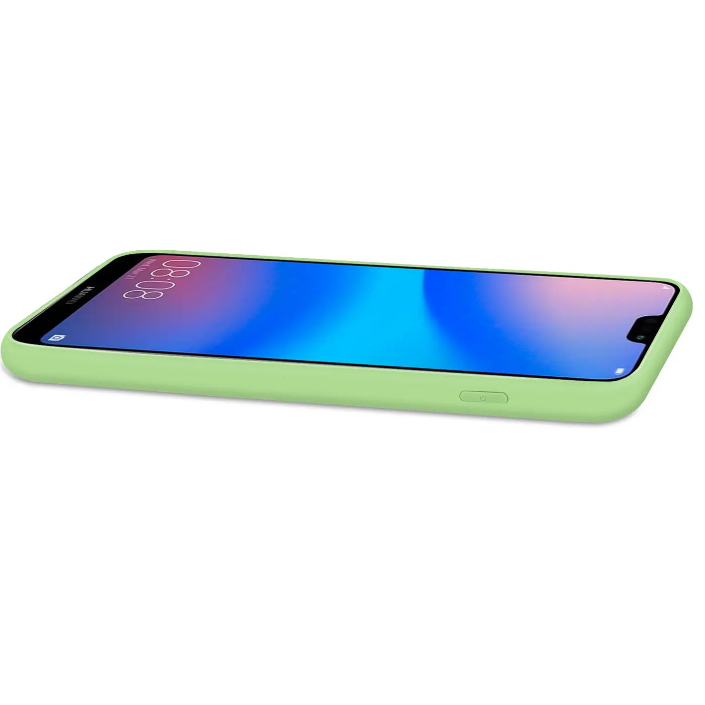 Helle grüne Silikonhülle mit Mikrofaser-Innenfutter für Huawei P20 Lite, Seitenansicht.
